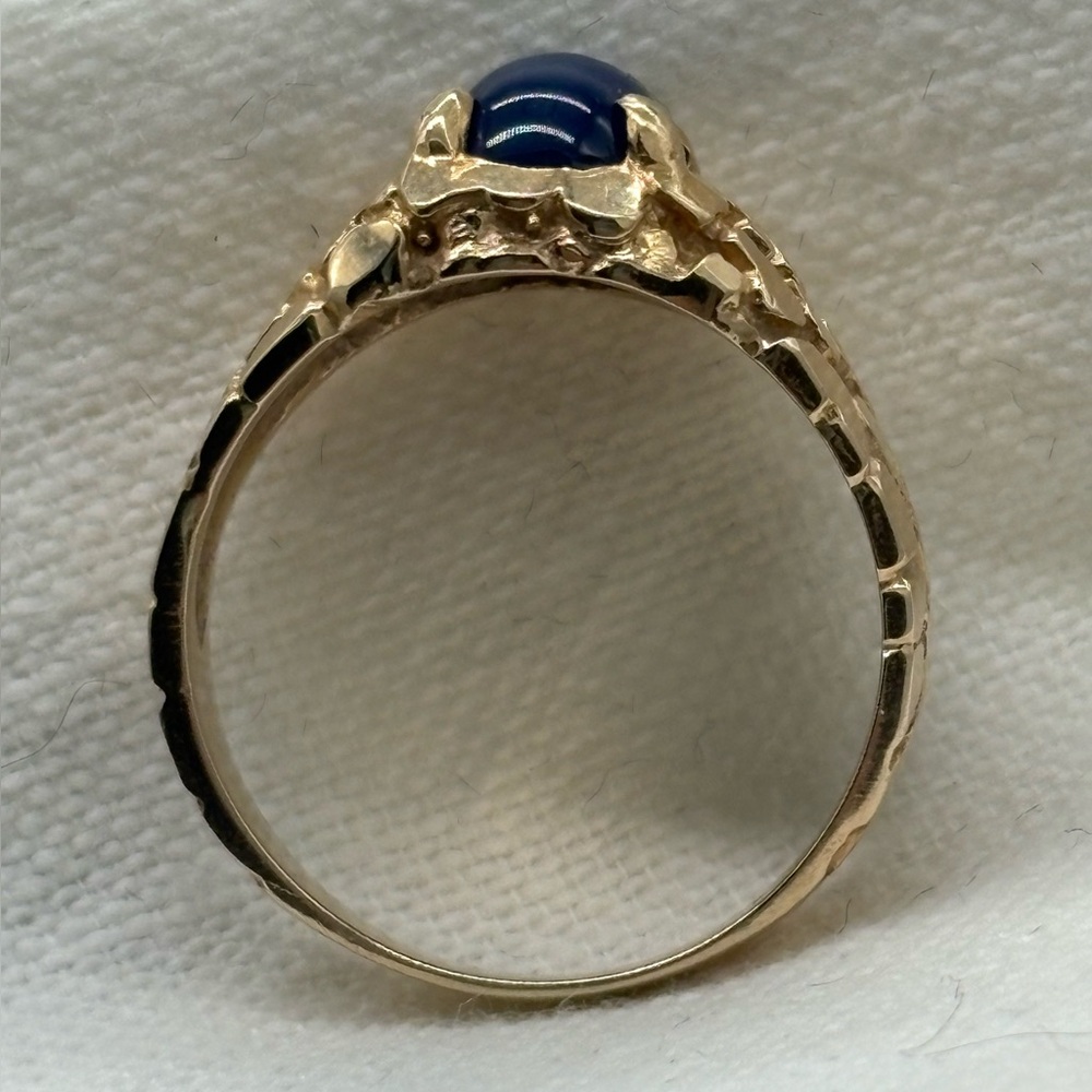 14k Gold Nugget Design Blue Prong Set Stone - Picture 8 of 15